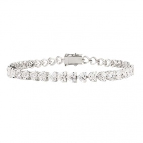 18k White Gold Heart Cut Diamond Line Bracelet 5.15ct
